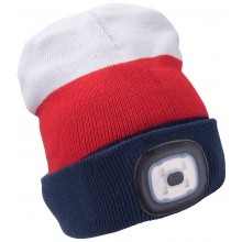 EXTOL LIGHT czapka z latarką czołową 45lm,ładowalna,USB,jasnobiała/czerwono/niebies 43450