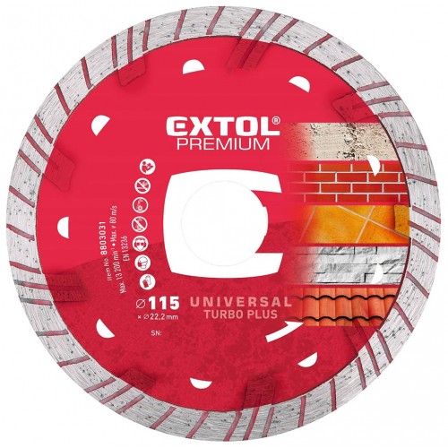 EXTOL PREMIUM Tarcza diamentowa do cięcia 115x22,2mm TURBO PLUS - suche i mokre cięcie 880