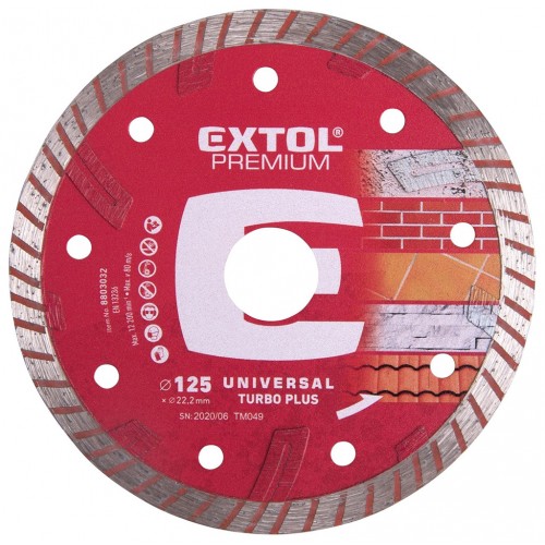 EXTOL PREMIUM Tarcza diamentowa do cięcia 125x22,2mm TURBO PLUS - suche i mokre cięcie 880