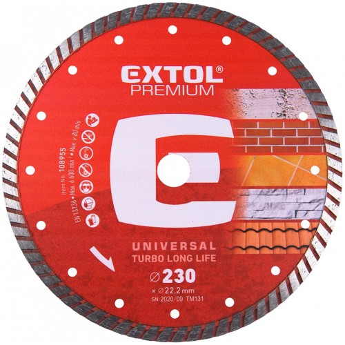 EXTOL PREMIUM Tarcza diamentowa do cięcia 230x22,2mm TURBO PLUS - suche i mokre cięcie 880