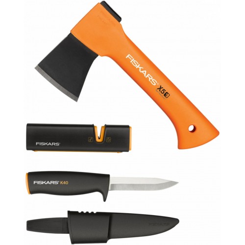 Fiskars Zestaw siekiera X5 + nóż K40 + ostrzałka Xsharp 1057913