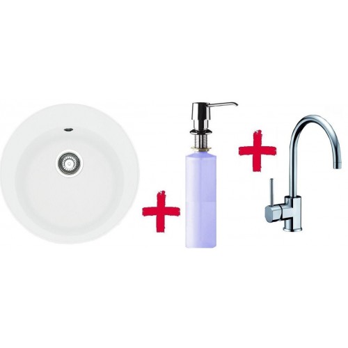 FRANKE SET G32 Zlewozmywak ROG 610 biały p. + bateria Galley + dozownik, 114.0283.292