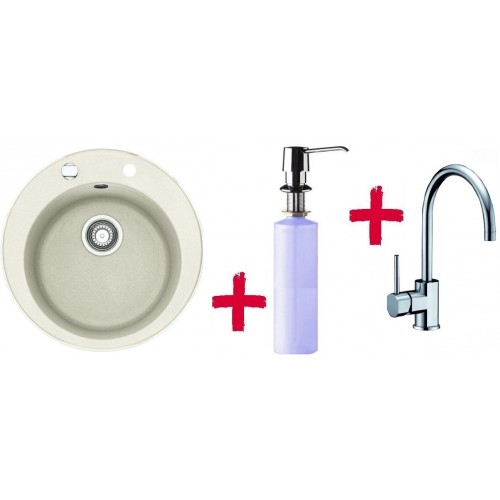 FRANKE SET G32 Zlewozmywak ROG 610 kremowy + bateria Galley + dozownik, 114.0283.301