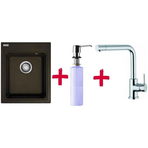 Franke SET G33 Zlewozmywak KSG 218 ciemny brąz + bateria Samoa + dozownik, 114.0283.309