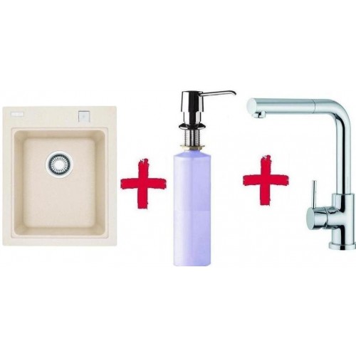 Franke SET G34 Zlewozmywak KSG 218 kremowy + bateria FN 0147 + dozownik, 114.0283.322