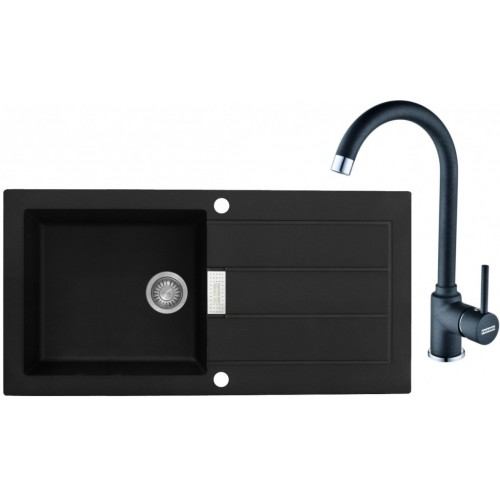 Franke Zestaw T27 Zlew tektonitowy SID 611 czarny + bateria FP 9900 114.0366.033