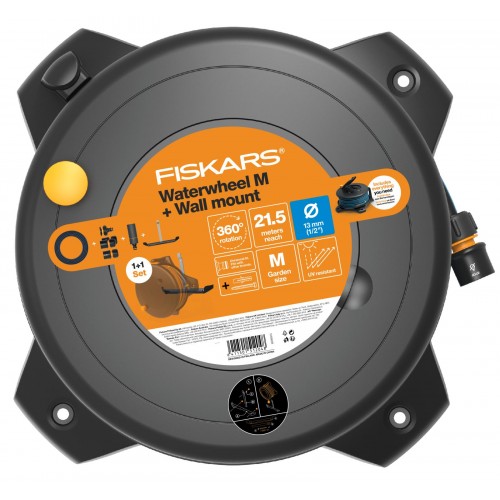 Fiskars Zestaw bębnów na wąż M 1/2", zasięg 21,5 m z uchwytem ściennym 1059608