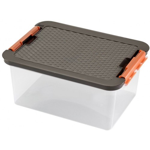 HEIDRUN Pojemnik CLIP, wieko Rattan, 40 x 29 x 18 cm, 14 l, transparentnt/brąz 4604