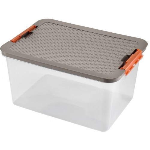HEIDRUN Pojemnik z pokrywą CLIP Rattan, 52x36,5x26 cm, 38 l, przezroczysty/brązowy, 4605