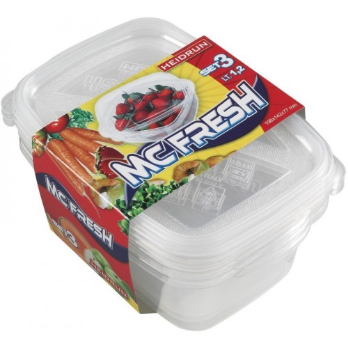HEIDRUN Pudełko na żywność McFresh 3szt., 20 x 14,5 x 8,0 cm, 1,2 l, przeźroczysty, 1809