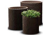 KETER S+M+L CYLINDER Zestaw 3 doniczek, rattan, brązowy 17197934