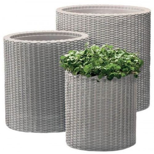 KETER S+M+L CYLINDER Zestaw 3 doniczek, rattan, srebrny szary 17197934