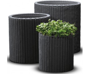KETER S+M+L CYLINDER Zestaw 3 doniczek, rattan, antracyt 17197934