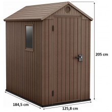 KETER DARWIN 4 x 6 Domek ogrodowy, 125,8 x 184,5 x 205 cm, brązowy 17209417