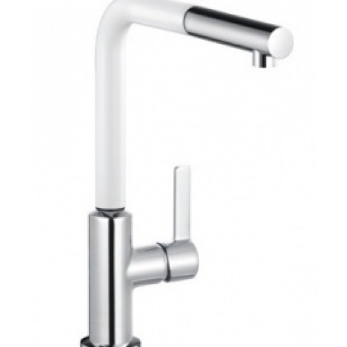 KLUDI L-ine S bateria kuchenna z wyciąganą wylewką DN 15 chrom/biały mat 408519375 KLUDI L-ine S bateria kuchenna z wyciąganą wylewką DN 15 chrom/biały mat 408519375