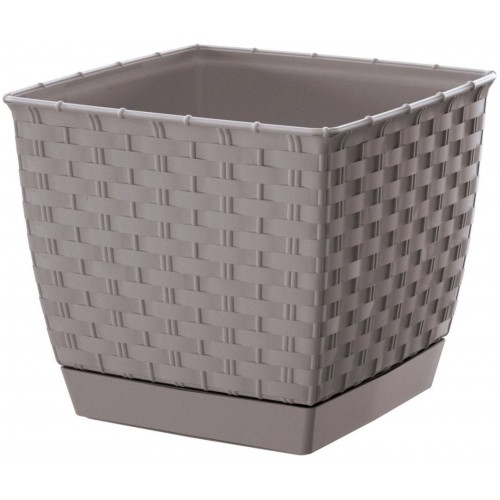 Prosperplast RATOLLA SQUARE Doniczka z podstawką 22cm, 6l, mocca DRLK220