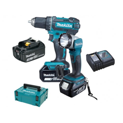 Makita DDF482RFJ1 Wkrętak akumulatorowy z latarką 3x aku Li-ion 18V / 3.0 Ah, Makpac 2