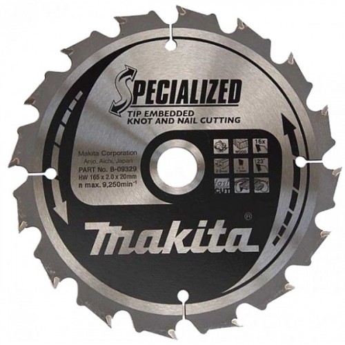 Makita B-33037 TARCZA TNĄCA SPECJALIZOWANA gwożdzie, sęki 165x20mm; 16Z = old B-09329