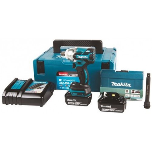 Makita DTW285RTJX Akumulatorowy klucz udarowy (2x18V/5,0Ah) +zestaw 9 szt, Makpac