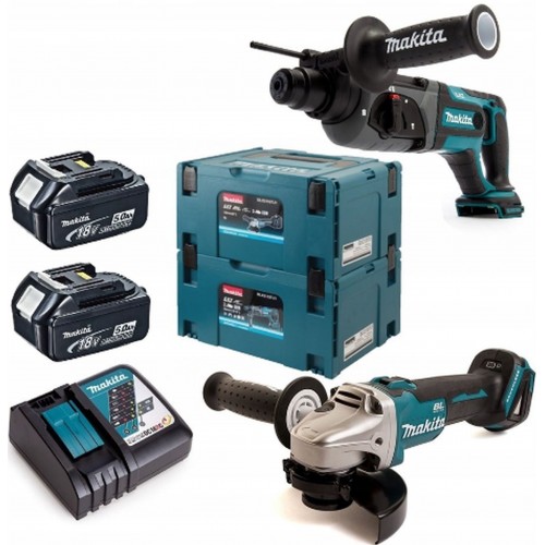 Makita DLX2153TJ1 Zestaw Combo DGA504+DHR241 (18V/2x5,0Ah) 2x Makpac 3