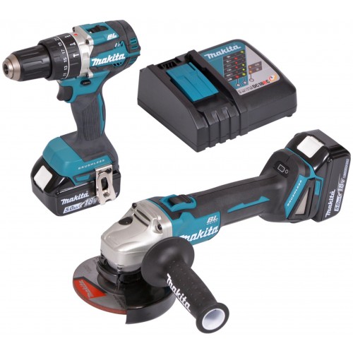 Makita DLX2210TJ1 Zestaw narzędzi akumulatorowych DGA506+DHP484 18V(2x5,0Ah+DC18RC+MAKPAC)