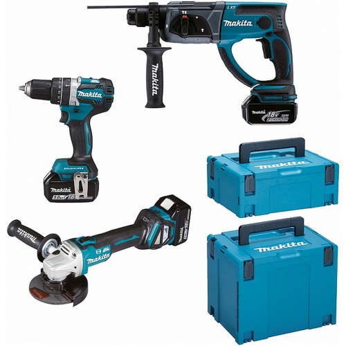 Makita DLX3093TJ Aku zestaw narzędzi DGA513Z+DHR202Z+DHP484Z 18V (3xBL1850B+DC18RC+MAKPAC)