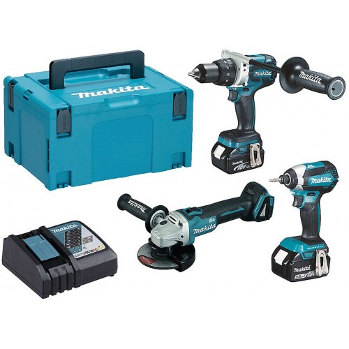 Makita DLX3155TJ Zestaw narzędzi akumulatorowych DDF486+DTD153+DGA504 (2x5,0Ah+DC18RC+MAKP