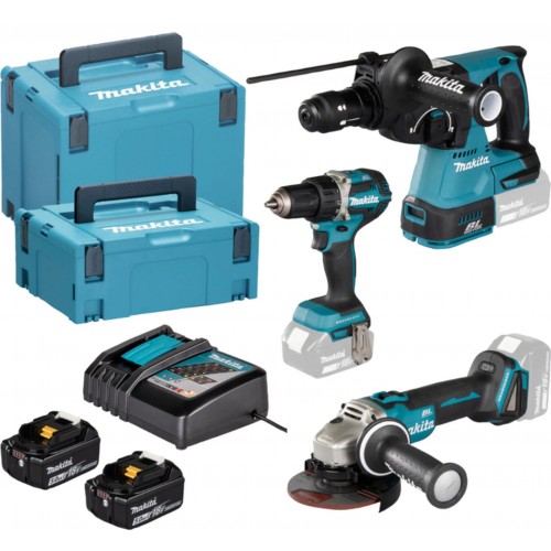 Makita DLX3195JX1 Zestaw DDF484+DGA504+DHR243+DC18RC+2x BL1850B+2xMakpac