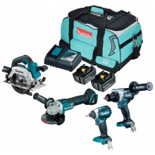 Makita DLX4156TX1 Zestaw Combo (DDF486+DGA504+DHS660+DTD153+2xBL1850B) Torba
