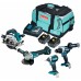Makita DLX4156TX1 Zestaw Combo (DDF486+DGA504+DHS660+DTD153+2xBL1850B) Torba