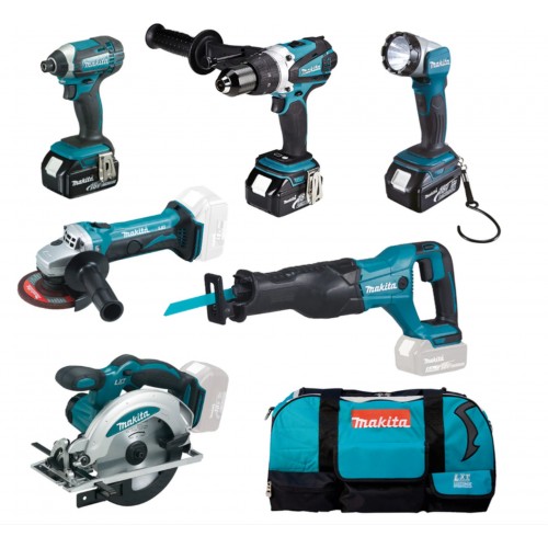 MAKITA DLX6046 Zestaw baterii DGA452Z+DHP458Z+DJR186Z+DML802+DSS610Z+DTD152Z+195584+3xAku