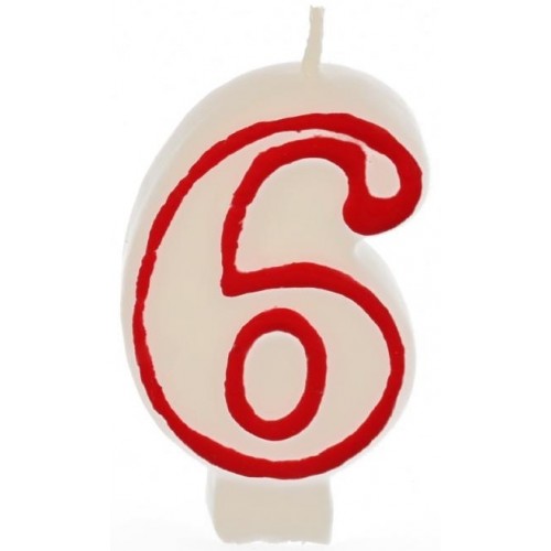 PAPSTAR Urodzinowa świeczka, numer 6, biały z czerwonym obramowaniem, 7,3 cm 19306 PAPSTAR Urodzinowa świeczka, numer 6, biały z czerwonym obramowaniem, 7,3 cm 19306
