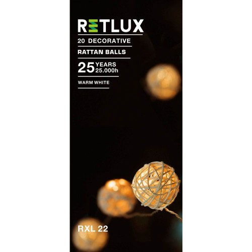 RETLUX RXL 22 20LED Rattan Balls WW 0,5M Lampki choinkowe 50001456 RETLUX RXL 22 20LED Rattan Balls WW 0,5M Lampki choinkowe 50001456