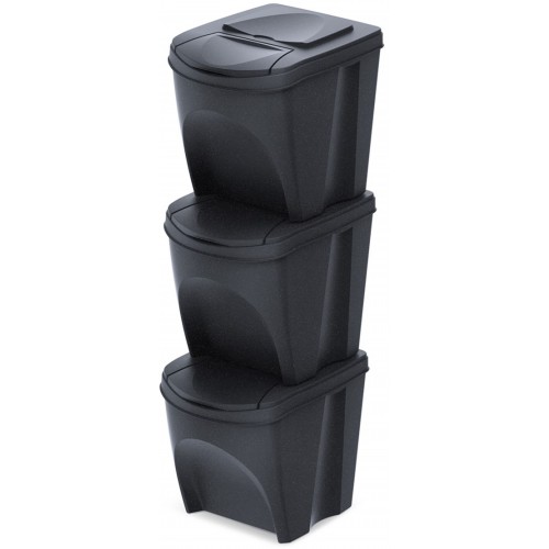 Prosperplast SORTIBOX ECO WOOD Zestaw koszy na śmieci, 3x25l, antracyt IKWB25S3W