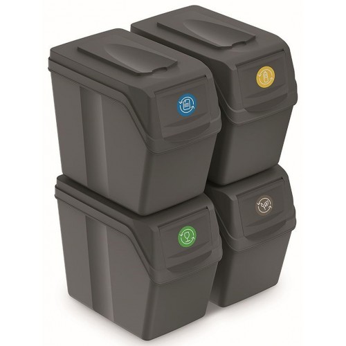 Prosperplast SORTIBOX I Zestaw Koszy Pojemników do Segregacji Śmieci 4x20l, szary ISWB20S4 Prosperplast SORTIBOX I Zestaw Koszy Pojemników do Segregacji Śmieci 4x20l, szary ISWB20S4