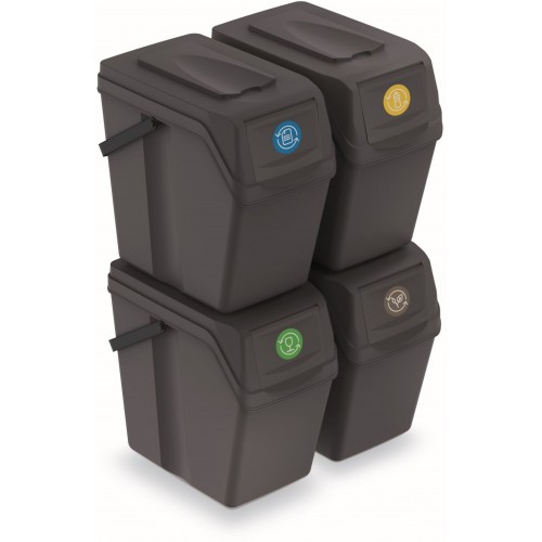 Prosperplast SORTIBOX II Zestaw Koszy Pojemników do Segregacji Śmieci 4x25l, antracyt ISWB