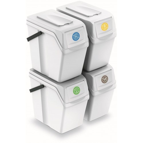 Prosperplast SORTIBOX II Zestaw Koszy Pojemników do Segregacji Śmieci 4x25l, biały ISWB25S