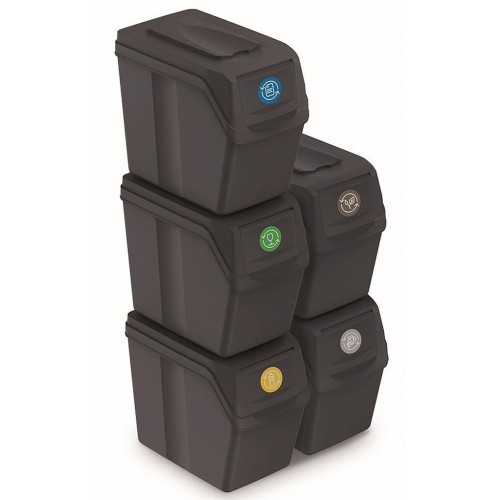 Prosperplast SORTIBOX Zestaw Koszy Pojemników do Segregacji Śmieci 5x20l,antracyt ISWB20S5