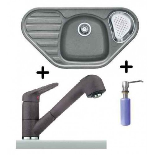 Franke SET G48 Zlewozmywak COG 651 E kamienny szary + bateria FC 9547.084