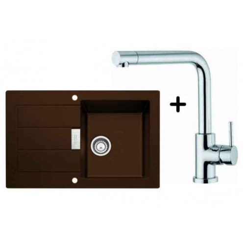 FRANKE SET T14 Zlewozmywak SID 611-78 ciemny brąz + bateria Samoa