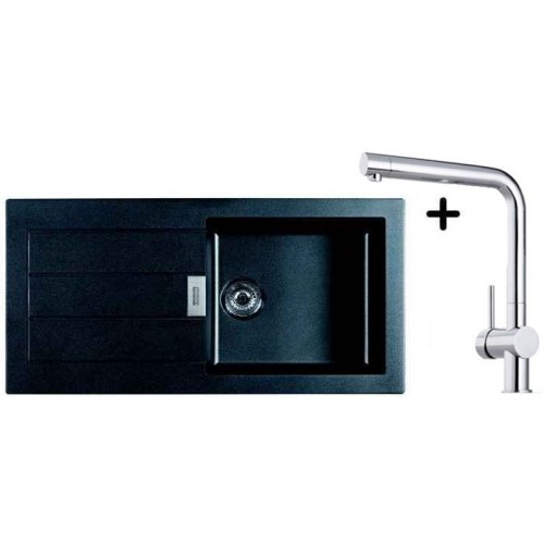 Franke SET T15 Zlewozmywak SID 611 czarny + bateria kuchenna Samoa, 114.0120.446