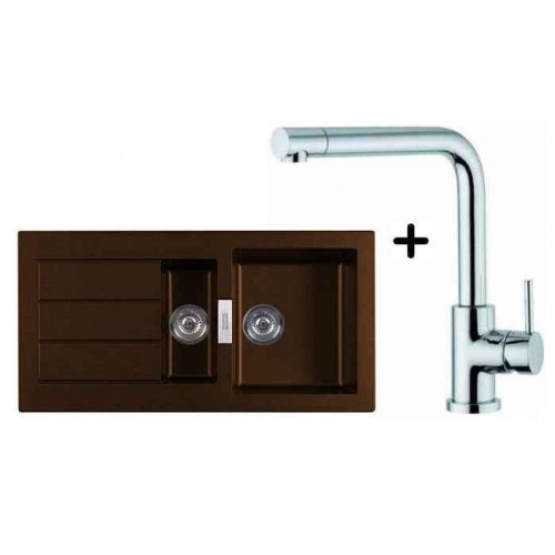 FRANKE SET T16 Zlewozmywak SID 651 ciemny brąz + bateria Samoa, 114.0120.450