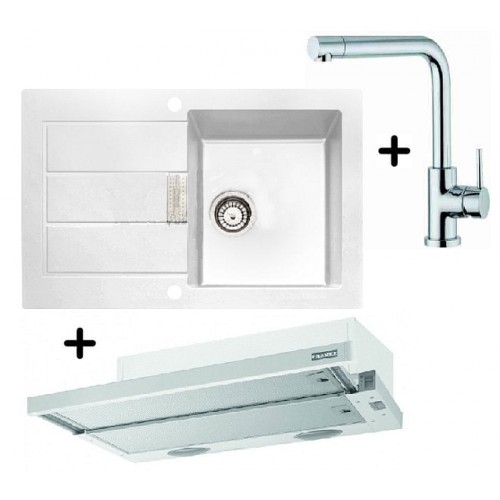 FRANKE SET T18 Zlewozmywak SID 611-78 biały + bateria Samoa + okap FTC 6032 GR/XS