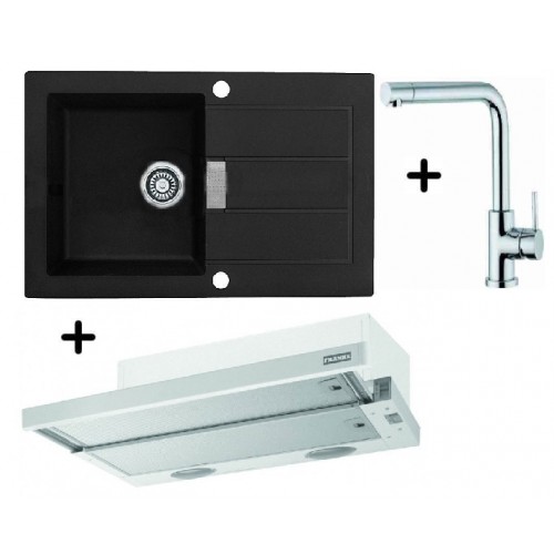 FRANKE SET T18 Zlewozmywak SID 611-78 onyx + bateria Samoa + okap FTC 6032 GR/XS