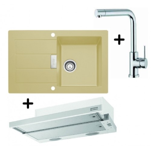 FRANKE SET T18 Zlewozmywak SID 611-78 kawowy + bateria Samoa + okap, 114.0283.146