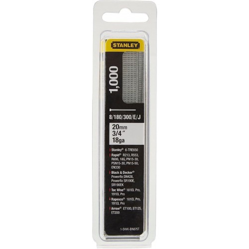Stanley 1-SWKBN075T 20mm/3/4"/18 Gwoździe galwanizowane 8/300/E/J, 1000 szt.