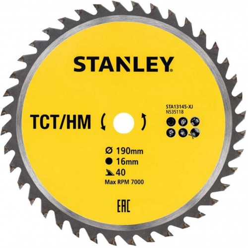 Stanley STA13145 Tarcza do cięcia drewna 190x16mm, 40 zębów