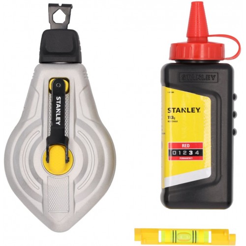 Stanley STHT47612-0 Aluminiowy sznur traserski 6:1, 30m z czerwoną kredą i poziomicą Stanley STHT47612-0 Aluminiowy sznur traserski 6:1, 30m z czerwoną kredą i poziomicą