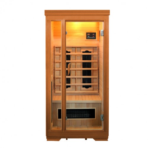 WYPRZEDAŻ Sauna InfraRed Sunrise 90, 1-osobowa ciemny dekor, panel sterujący wewnętrzny+ra
