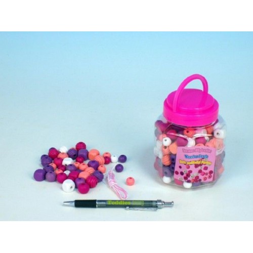 Teddies Koraliki drewniane różowo-fioletowe 200 sztuk w słoiku 00024621